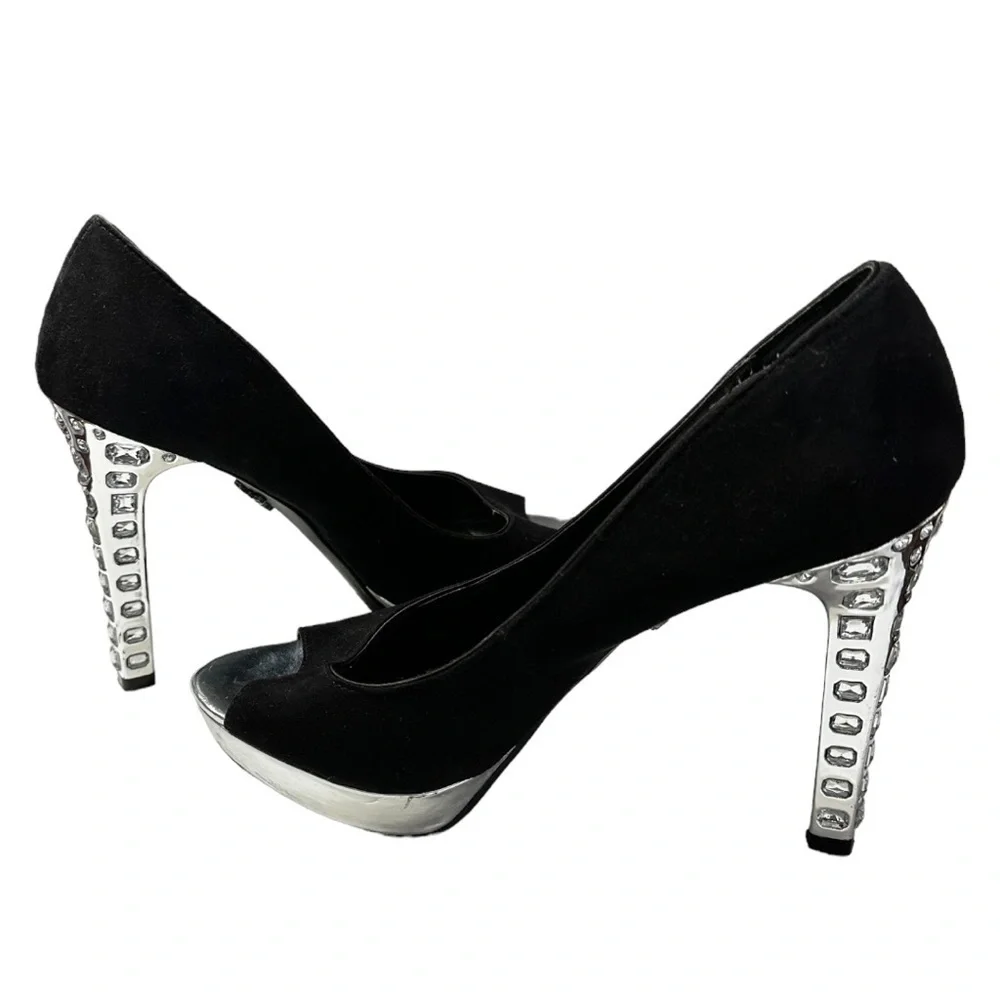 Simply Vera Vera Wang Black & Silver Platform Bling Heels Size 9 1/2